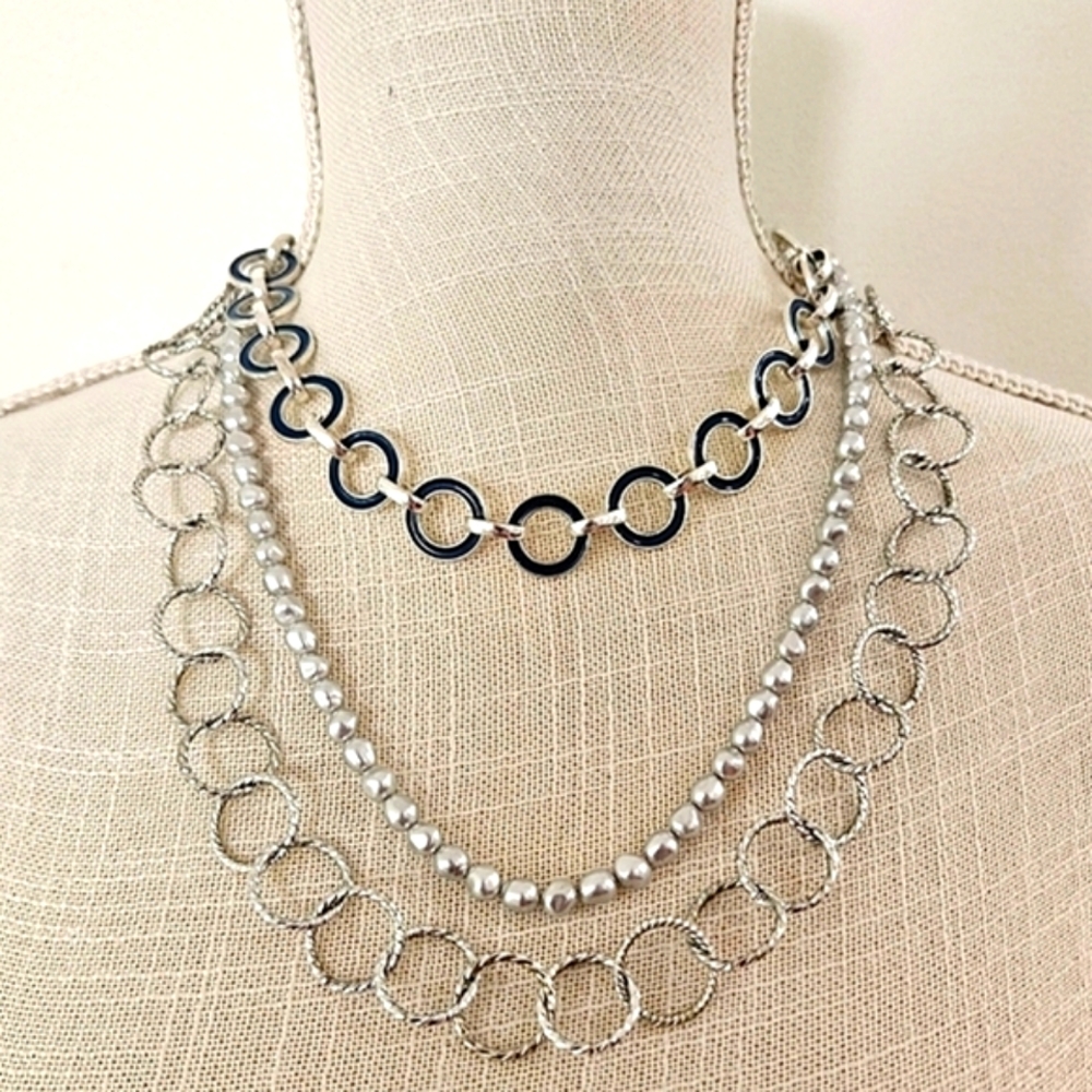 Three Silver Necklace Collection Vintage